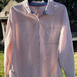 St. John's Bay Pink and White Striped Button Down Shirt